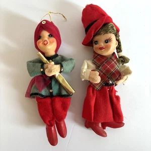Vintage Doll Christmas Ornaments Hong Kong Indian German Boy Girl Flute Felt - Picture 1 of 7
