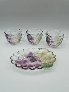 SOGA Japan Glass Coffee Cup & Saucer Hand painted-green garden 3 cups 1 saucer - Picture 1 of 7