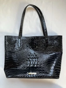 Brahmin schwarz Melbourne Beuteltasche Tasche Schulter Krokoleder geprägt EUC  - Bild 1 von 9
