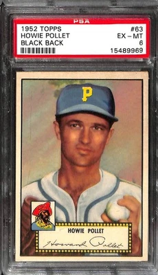 1952 TOPPS #63 HOWIE POLLET BLACK BACK PSA 6 EX-MT 15489969  - Image 1 of 3