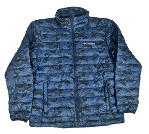 Columbia Omni-Heat Puffer Jacket Mens Large  Blue Camo Packable Lightweight Coat - Picture 1 of 15
