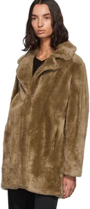 YVES SALOMON METEO Cappotto Teddy Corto Merino Shearling Zabbia Beige Taglia 32/0 - Foto 1 di 8