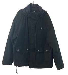 Men’s Black Hooded Utility Jacket Heavyweight Coat Multi-Pocket Size Large - Picture 1 of 9