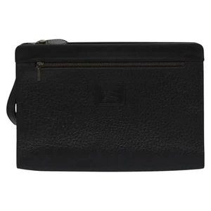 Burberry Check Link Black Leather Clutch Bag Authentic - Imagen 1 de 20