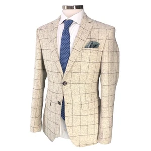 Manyavar Sport Mantel Herren 38R Zwei Knopf Fensterscheibe Creme Beige Tailored Jacke - Bild 1 von 18