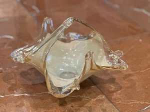 MURANO ART GLASS LINEA ASTUNI CHAMPAGNE GOLD 8" BASKET BOWL CENTERPIECE EUC - Picture 1 of 13