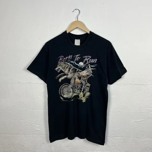 T-shirt grafica biker vintage schermo stelle anni 90 punto singolo nera  - Foto 1 di 3