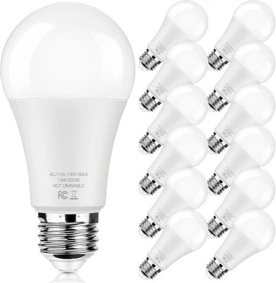 LED Light Bulbs 100W Equivalent – 13W A19 5000K Daylight, 1500 Lumens 12 PCS - Image 1 of 4