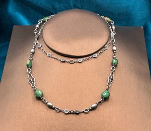 Vintage Sterling Silver Agate Necklace Beaded Chain Tested 26" - Bild 1 von 7