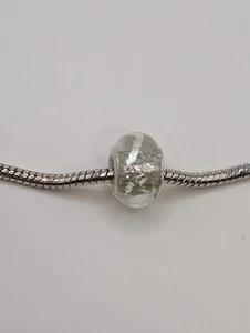Silver Marked 925 Clear Glass Bead With Silver Flecks Charm - Picture 1 of 3