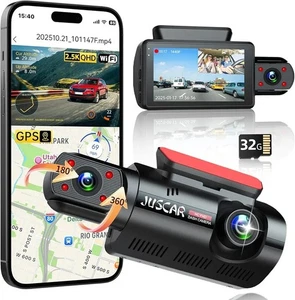 NEW Juscar 2.5K+1080P Dual Dash Cam Front and Inside, WiFi and GPS Dash Camera - Picture 1 of 9