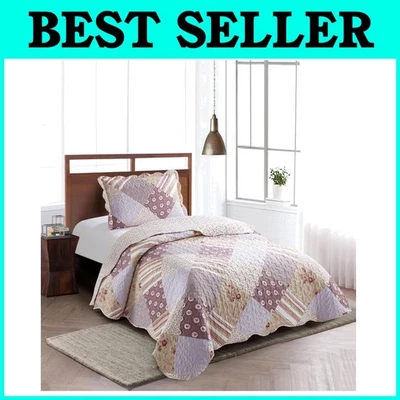 All-Season Twin Quilt Set - Pink Rosette Stripes - Image 1 of 4
