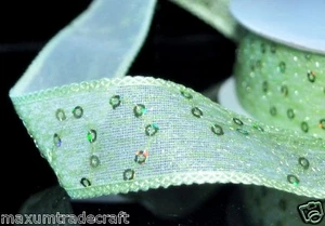 2 meter green organza handsewn paillette ribbon 24mm - Picture 1 of 1