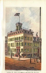 1864 Antiguo Estampado a Color Rileys 5th Ward Museo con Asta de Bandera de Broadway Monumento - Imagen 1 de 1