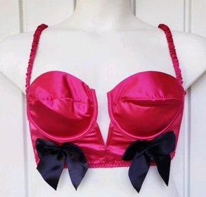 Victoria Secret Sexy Little Things Pink Satin Bra with Black Bows Size Large - Picture 1 of 5