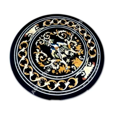 12" Marble Breakfast Coffee Table Top Marquetry Inlay Console Patio Decor E1078 - Image 1 of 4