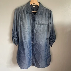 Coldwater Creek Dress Womens Size Small 6-8 Chambray Denim  Gathered Sleeves - Picture 1 of 16