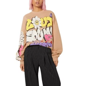 Bershka Girls Sweatshirt Loud Sound Oversized Slogan Cartoon Size Age 10 12 Yrs - Picture 1 of 16