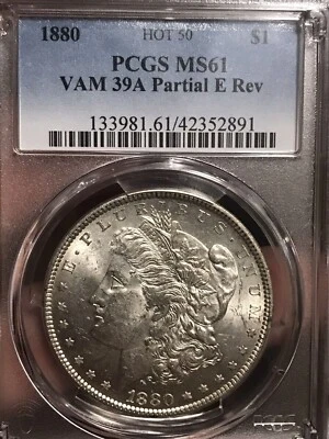 1880-P BU Morgan Dollar VAM 39A Die Break Wreath Bow, Clashed Rev E  M Clashed T - Image 1 of 4