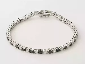 Round Cut Lab-Created Black Diamond Women Tennis Bracelet 14K White Gold Plated - Picture 1 of 4