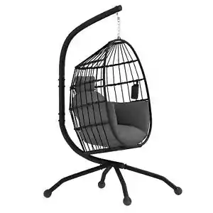 Outsunny Silla Colgante Huevo Exterior Interior Jardín Columpio Silla con Cesta Plegable - Imagen 1 de 11