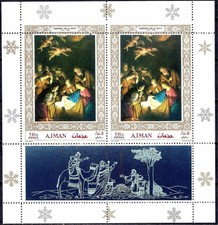 Ajman 1968 Christmas Nativity Holy Family Mary & Joseph/Bethlehem Camels m/s MNH