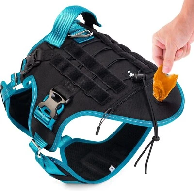 Arnés táctico acolchado AZUL-Medio sin tirar para perros con asa dispensador de bolsa para caca Foto 1 de 4