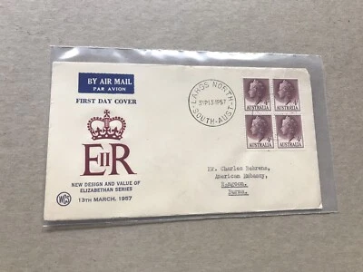 Australia 1957 FDC To Burma +QEII Definitive #SG282a +Emblem Lake Cachet - Image 1 of 2
