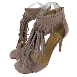 Chinese Laundry Womens 8.5 Santa Fe Greige Beige Grey Fringe Leather Heels Shoes - Picture 1 of 15