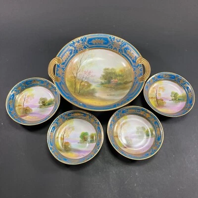 5pc RARE EARLY 1900's ANTIQUE NORITAKE CHINA HAND PAINTED SWEETS SET GOLD GUILD - image 1 of 4