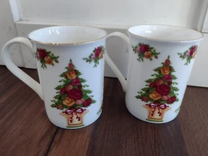 Royal Albert Old Country Roses Christmas Tree Holiday Mugs Lot Set of 2 - Picture 1 of 7