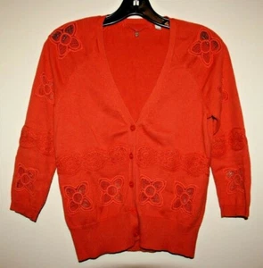 Anthropologie Knitted & Knotted Orange Cotton Blend Hibai Cardigan 3/4 Sleeve, S - Picture 1 of 8