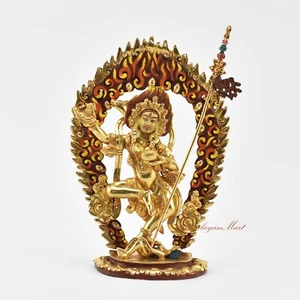 Hand Carved Gold Inlaid Tibetan Vajravarahi Jogini Copper Statue frm Patan Nepal - Picture 1 of 5