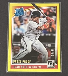 2018 Panini Donruss Juan Soto Rated Rookie Press Proof Gold /99 RC #280