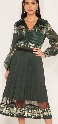Ted Baker Boniiee Mesh Panel Khaki Size 2 10  midi skirt  and  blouse top set  . - Image 1 of 4