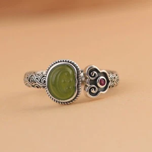 Anello Nuvola Giada Verde Ornamento In Erba Argento Sterling 925 Regolabile - Imagen 1 de 8
