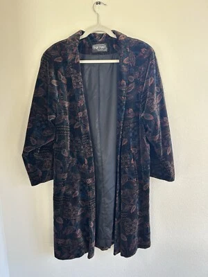 VTG 1990’s PORTRAIT J.L. DE BALL VELVET WOMEN GEOMETRIC MIDI COAT JACKET sz L - Изображение 1 из 4