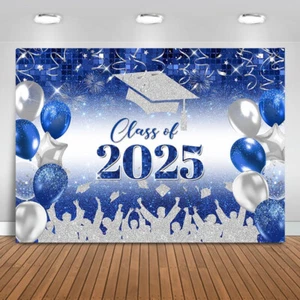Class of 2025 Graduation Backdrop Large 7x5ft Black and Blue Party Decor - Picture 1 of 6