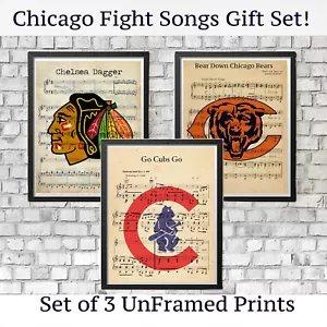 Chicago Bears Cubs Blackhawks Sport Logo Vintage Kampflied Wandkunst Dekor Geschenk - Bild 1 von 4