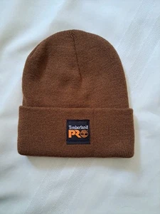 Vintage Timberland Brown Pro Mens Beanie Hat Stretch Logo - Picture 1 of 7