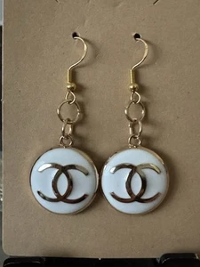 ✨Chanel Zipper Pull/Charm White/Gold 20mm Fish Hook Earrings. S925 (Made by Me) - Picture 1 of 4