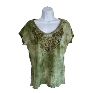 Vintage Y2K Damen Suzie in the City Grün Perlen Print Top Größe XL Fee - Bild 1 von 6