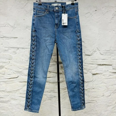 Pantalones de mezclilla para mujer Topshop Moto Jamie con cordones laterales ajustados 28 Petite nuevos con etiquetas Foto 1 de 4