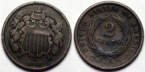 1866 Two Cent Piece - Picture 1 of 1
