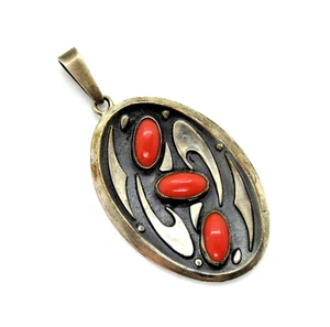 Exclusive Large Art Deco Pendant 835 Silver Coral 1930s Vintage Rare - Picture 1 of 6