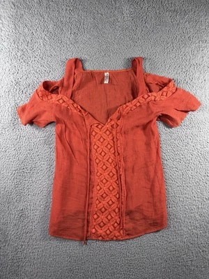 Women Large Cold Shoulder Top Cottagecore Peasant Romantic Coastal Nautical Y2K - Image 1 of 4