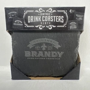 New 4pk Vintage Look SLATE Drink Coasters Brandy Rum Whiskey Bourbon - Picture 1 of 4