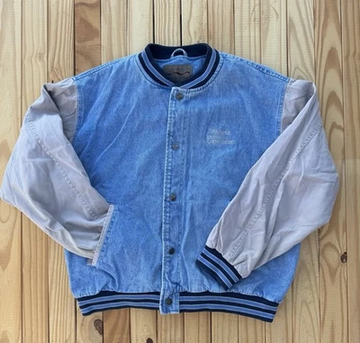 Vintage Port Authority Men’s Denim Varsity Bomber Jacket 2XL Atlanta Journal Con - Image 1 of 4