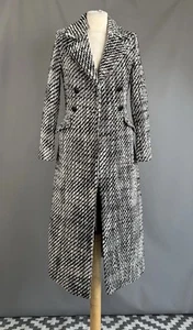 Ted Baker Coat BNWOT Lio black White Fleck Wool Blend Military Maxi SIZE 0 UK 6 - Picture 1 of 19