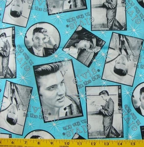 21 Inches Elvis Presley In The 50's Graphic Patch Aqua Blue Cotton Fabric - Picture 1 of 1